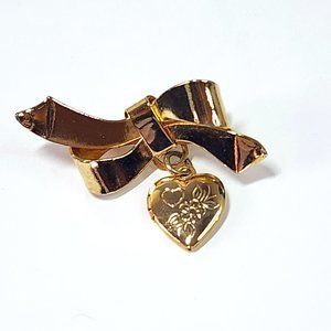 Vintage Bow & Heart Goldtone Brooch 45015-022